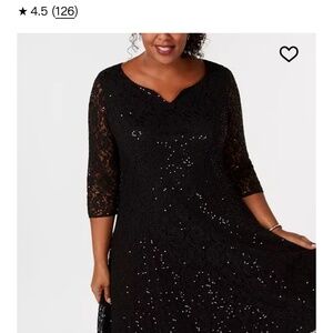 Elegant Plus sized Black Sequined Lace Dress